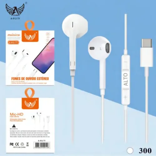 Fone de Ouvido USB-C Altomax Estéreo com Microfone A-912-TY | Tipo C para Celular Android 
