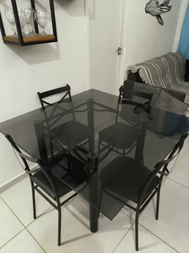 Mesa Black ferro e vidro + 4 cadeiras