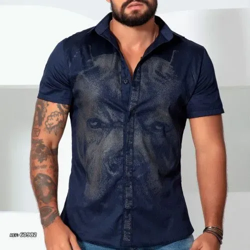 Camisa masculina animal face azul