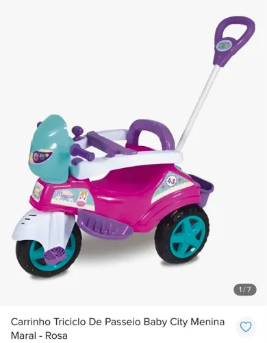 Carrinho triciclo de passeio baby city (menina)