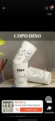 Vende-se kit festa, 10 copos no tema dinossauro+ 10 kit caneta de colorir