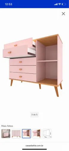 Cômoda Infantil Bartira Ternura com 5 Gavetas e 1 Porta - 106,8cm de largura - Rosa Wood