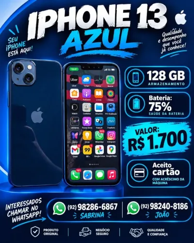iPhone 13 128GB aceito cartão