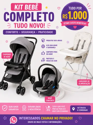 Kit carrinho, bebê conforto e cadeirinha de alimentação. QUEIMA DE ESTOQUE