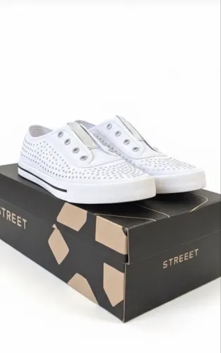 tênis feminino casual street slip-on branco com strass