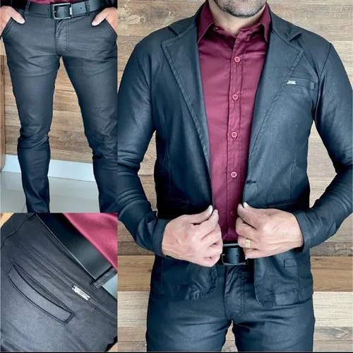 Blazer e Calças Tecido Encerado  Com Elastano Slim 