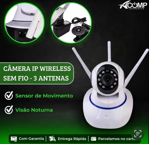Câmera IP Wireless Sem Fio - 3 Antenas - Segurança Total!