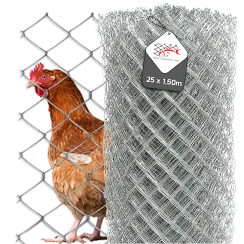 Tela para cerca galinheiro reforçada rolo 25 x 1,50m de altura.