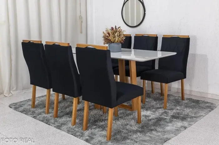 Mesa de Jantar Lara 160×80 6 Cadeiras Madeira Maciça rf92