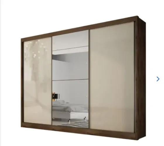 Guarda-Roupa Casal com Espelho, 3 Portas e 8 Gavetas Natus Gold - Canela Off-White