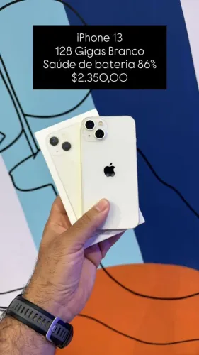 iPhone 13 / 128GB / Branco / Saúde de bateria 86% / R$ 2.350,00
