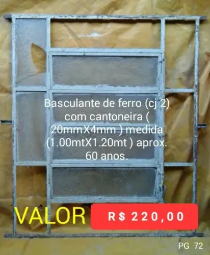 BASCULANTE DE FERRO ANTIGA USADA COM MAIS DE 60 ANOS  MEDINDO ( 1.00 MT X 1.20 MT )