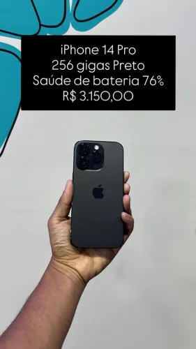 iPhone 14 Pro / 256GB / Preto / Saúde de bateria 76% / R$ 2.150,00