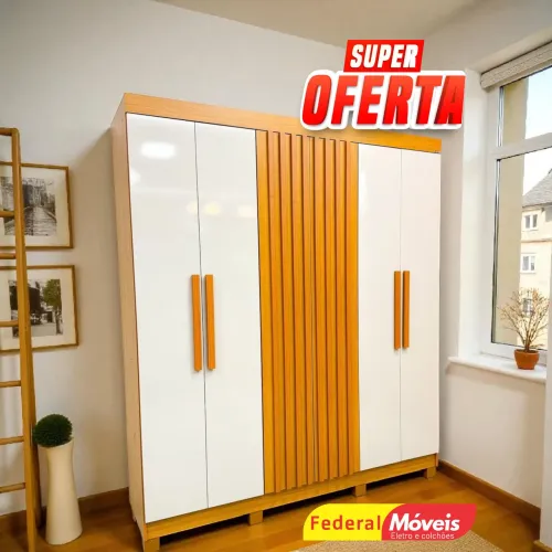 Guarda Roupa 6 Portas 2 Gavetas MDF Ripado - Oferta