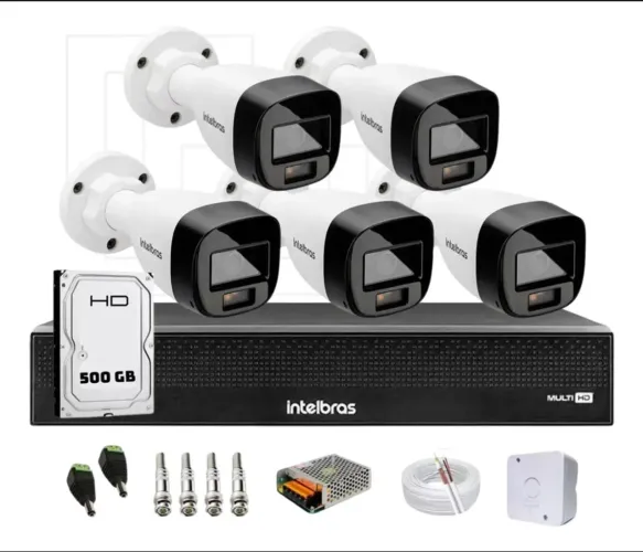Kit 5 Cameras + Instalação Intelbras Full HD Dvr 8 Canais 