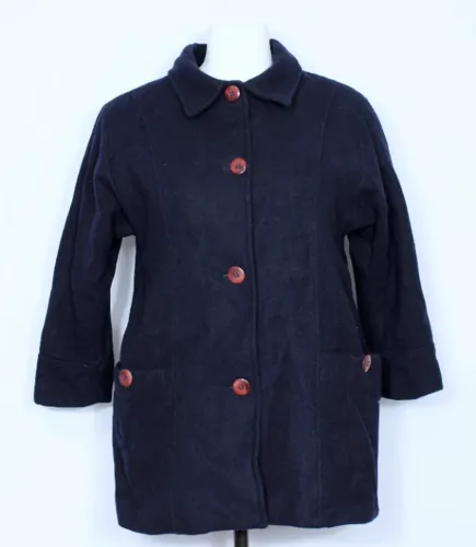 Casaco feminino alongado de lã batida azul marinho plus size - Veste G - Ref. 2285