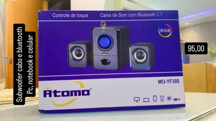 Caixa de Som Bluetooth 2.1 com Subwoofer - RGB - Atomo