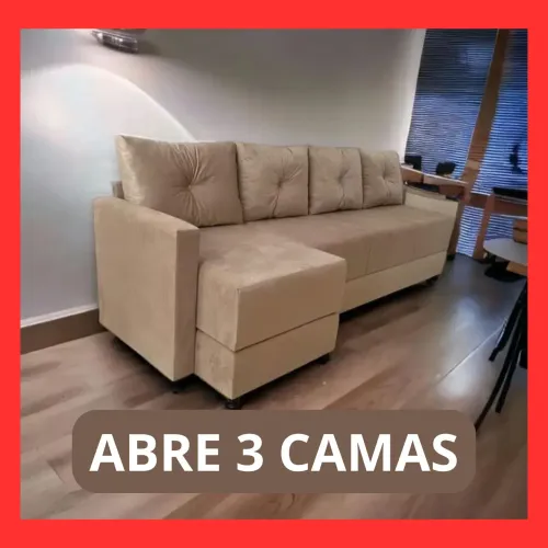 Sofá com Chaise 4 lugares, abre 3 camas (novos)