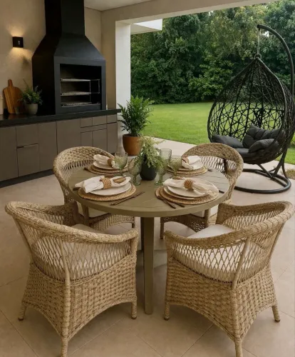 Mesa aluminio ripado mesa de jantar área externa poltrona tricô e corda nautica 
