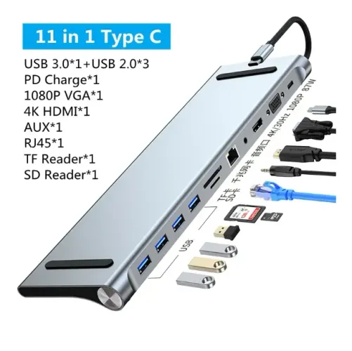 Dock Station Exbom Alumínio 11 Em 1 Usb-c Para Hd E Ssd