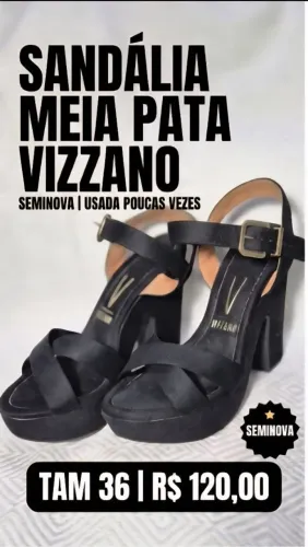 SANDÁLIA SALTO ALTO MEIA PARA VIZZANO PRETA - TAM 36 (SEMINOVA)