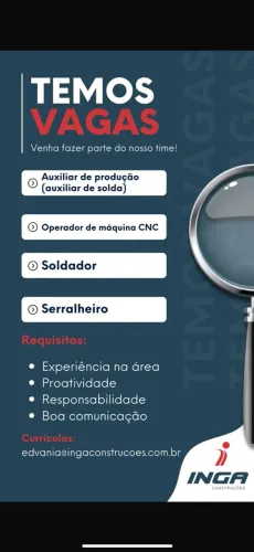 VAGA DE EMPREGO SOLDADOR E SERRALHEIRO