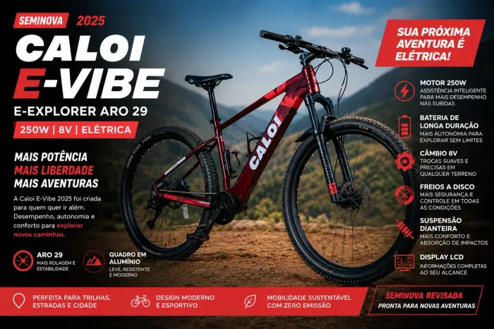 Bicicleta E-Explorer Aro 29 E-Vibe 8v 250w Elétrica 2025 - Caloi E-bike Bicicleta elétrica