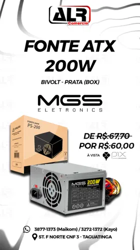 FONTE DE 200 WATTS MGS POWER BIVOLT