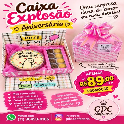 Caixa explosão com mini bento e doces para presentear para presentear