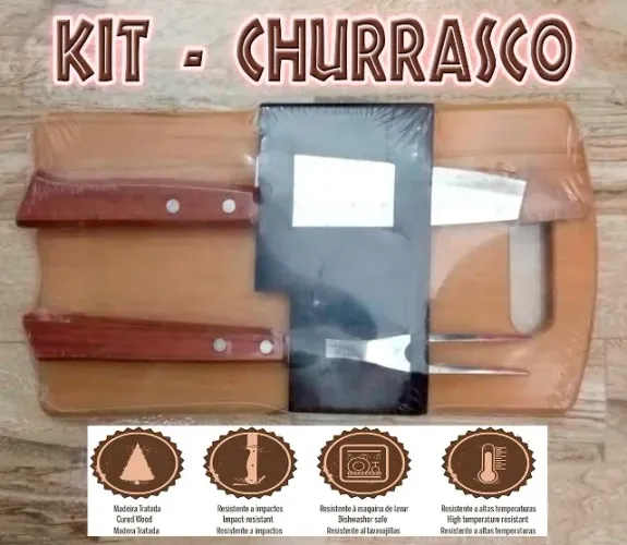 Kit Churrasco Portátil de fácil transporte 3 Peças Tramontina Castanho