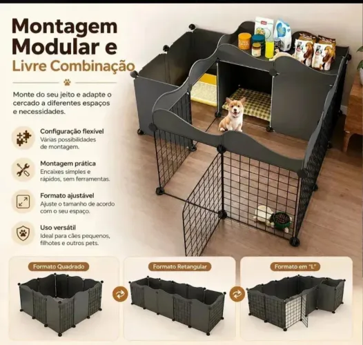 Cercadinho pet para cachorro com casinha- espaçoso e dobrável 107x107x57cm