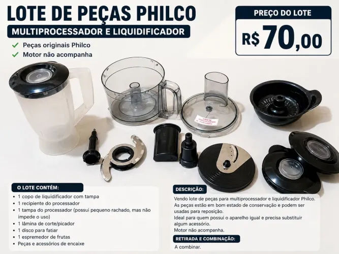 Lote de Peças para Multiprocessador Philco e Liquidificador - R$ 70