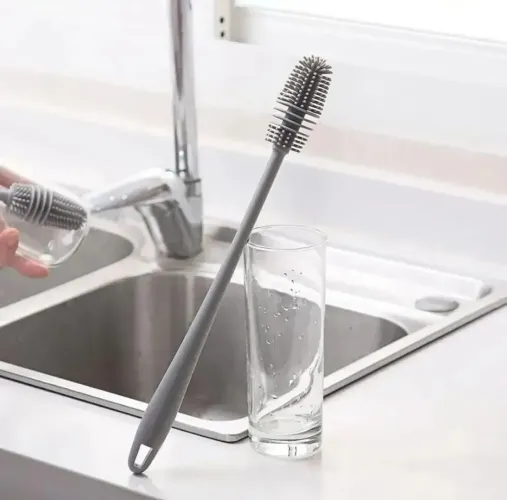 Escova de silicone Premium para lavar garrafas Mamadeiras e corpos cor cinza