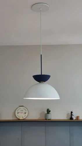Pendente Lustre Meia Bola Infinity 40cm Branco e Azul