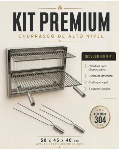 Kit Premium Churrasco Inox 304 + 2 Espetos