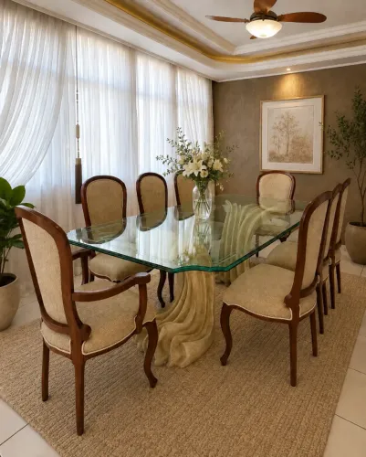 Mesa de Jantar de Antiquário com Cadeiras em Madeira de Lei e Pedra
