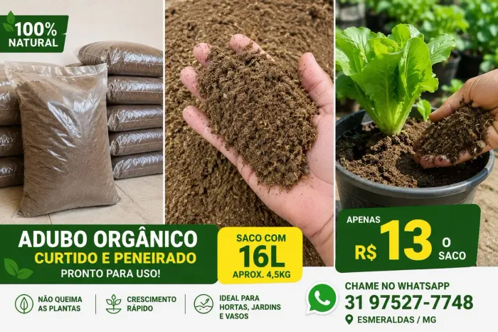 Esterco bovino peneirado e triturado -pronto para uso