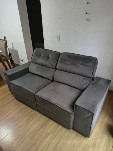 Sofá 3 Lugares Suede Cinza 2,00m + brinde 2 almofadas!