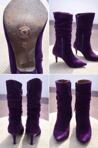 bota cano alto violeta feita a mão 37