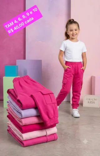 Calças Cargo Infantil Menina Moletom