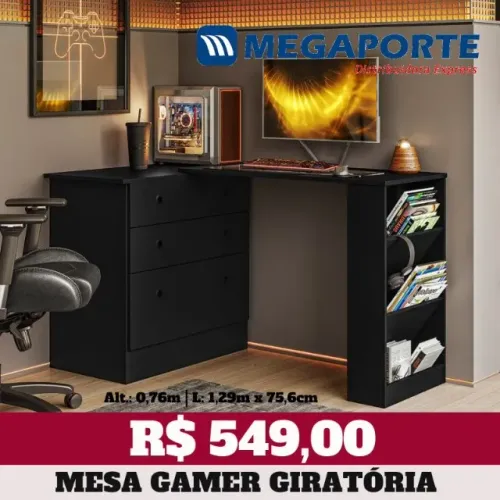 Mesa Giratória Gamer 3 Gavetas (Novo) Entrega Grátis! 