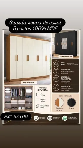 Guarda roupa de casal 8 portas  100% MDF