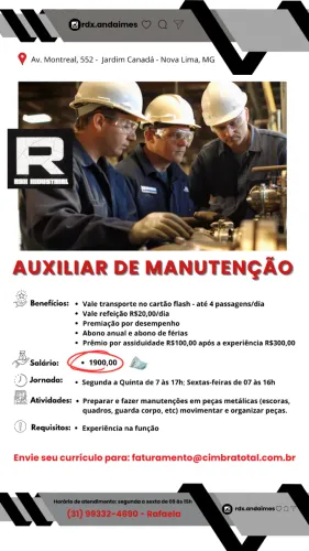 VAGA AUXILIAR DE MANUTENÇÃO
