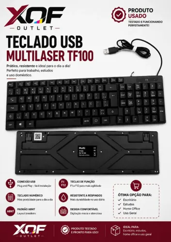 Teclado USB Multilaser TF100 - Prático e Funcional