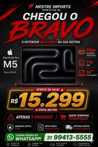 MacBook Pro M5 14 Polegadas Novo - 24GB RAM - 1TB SSD - Pronta Entrega BH