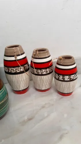 Kit 3 Vasos Decorativos Ceramica Enfeite Sala Rustico