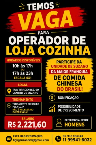 Lig Lig de Suzano Contrata: Operador de Loja Cozinha