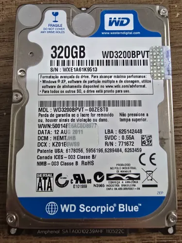 HD 320GB WD Blue para Notebook WD3200BPVT Saudável
