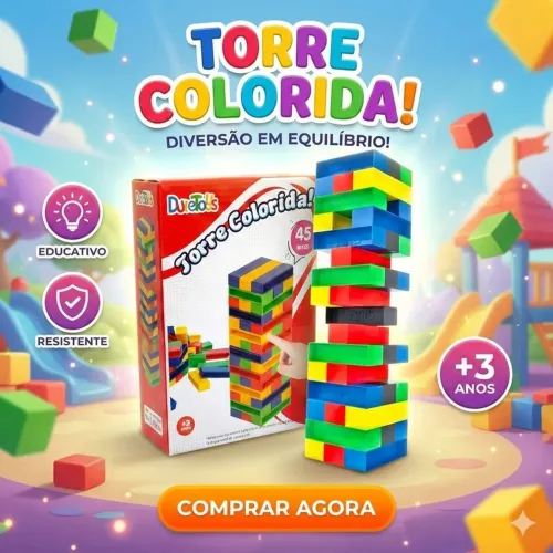 Jogo Torre Colorida Caiu Perdeu 45 Peças Infantil