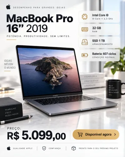 MacBook Pro 16? 2019 | Core i9 | 32GB RAM | SSD 1TB | R$ 5.099